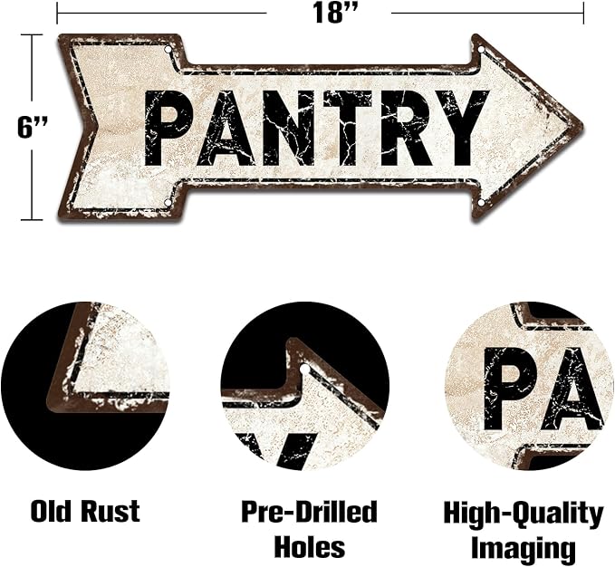 Mukuko Pantry Sign Pantry Metal Wall Decor for Home Kitchen Restaurant Coffee Shop Store Modern Farmhouse Wall Decor Housewarming Gift, 6" x 18" Arrow Metal Tin Sign - Image 2