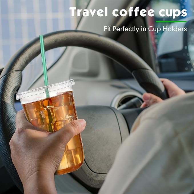Baderke 25 Set Plastic Cups with Lids and Straws, Disposable Plastic Iced Coffee Cup for Cold Beverage Juice Smoothie Crystal for Coffee Shops Party Catering(Clear,16 oz) - Image 6