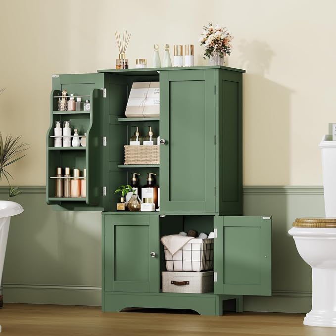 TEENFON 43" H Storage Cabinet with 4 Doors, Kitchen Cabinet with 6 Door Shelves, Kitchen Pantry Cabinets for Living Room, Dining Room, Bathroom, Forest Green - Image 8