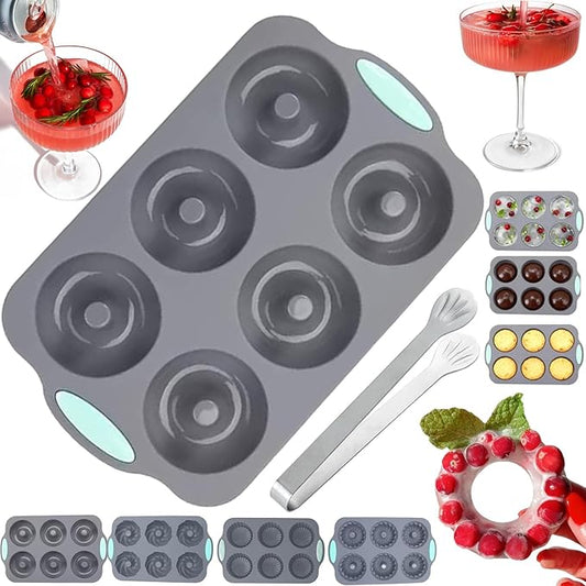 Wreath Ice Mold, Christmas Ice Cube Molds, Silicone Wreath Ice Cubes Tray, 6 Hole Silicone DIY Mold Suitable, Flexible Silicones Easy Release, for Holiday Cocktails/Chocolate/Desserts (C)