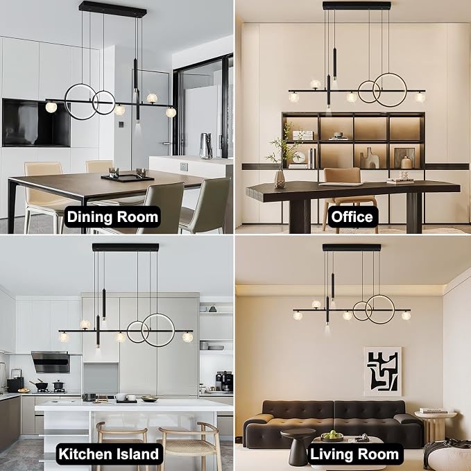 ORANOOR Modern LED Pendant Lights, Dimmable 47inch Linear LED Chandelier | Upgraded Black & Gold Dining Room Hanging Light Fixtures Kitchen Island Globe Pendant Lighting for Dining Table (4200lm) - Image 6