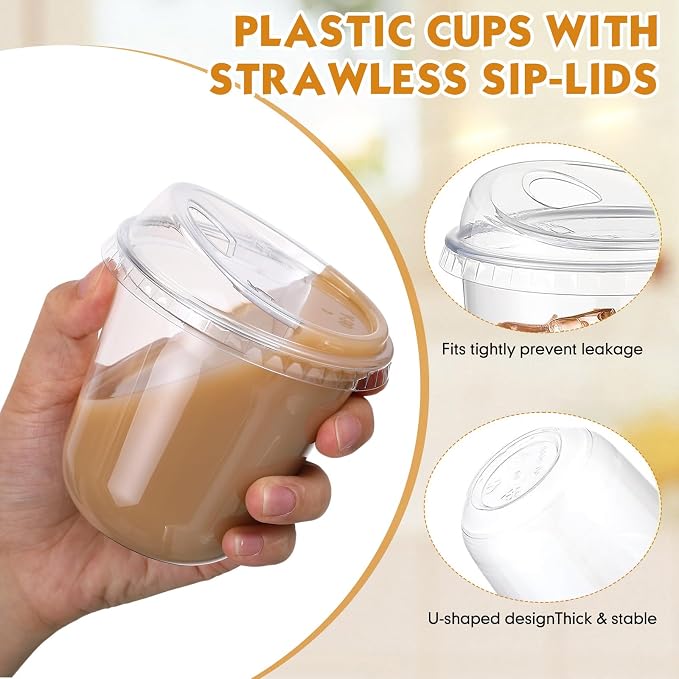 Ziliny 50 Sets Clear Plastic Coffee Cups with Sip Lids, Disposable Plastic PET Crystal Cups for Iced Coffee, Smoothie, Cold Beverage, Drink Shops and Party Catering (Clear,10 oz) - Image 5