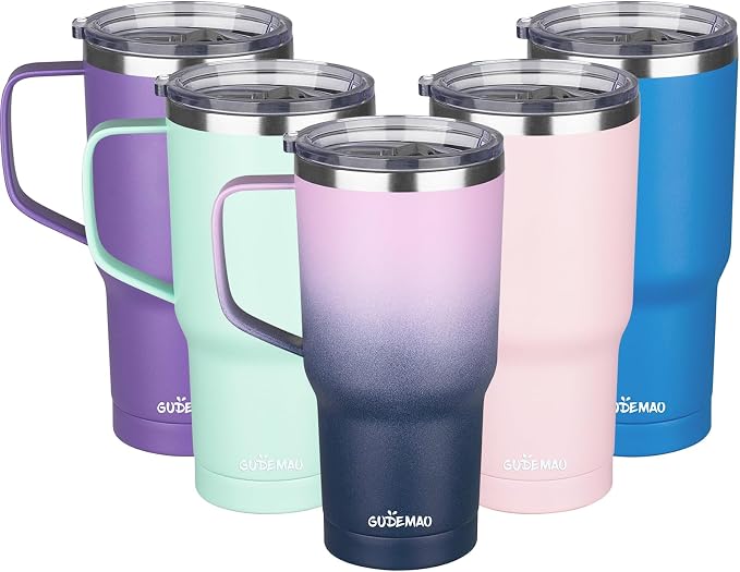 20 oz Insulated Coffee Mug with Ceramic Coating, Stainless Steel Travel Mug Tumbler with Handle Lid and Straw, Double Wall Leak-Proof Coffee Travel Mug Keeps Drink Hot and Cold (Purple blue) - Image 8