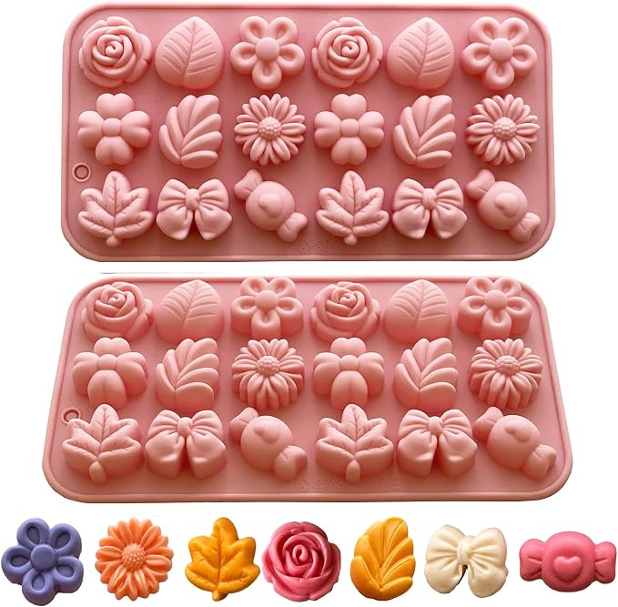 Flower Candy Molds Silicone 2PCS Daisy Flower Chocolate Molds Tulip Flower Mold Bow Tie Leaf Jello Molds Ice Mold Pudding Molds Soap Molds Cookie Molds for Desserts Making by Unknown