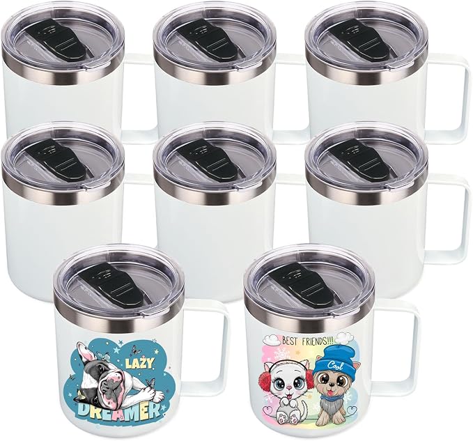 Volhoply 14oz sublimation Insulated Stainless Steel Coffee Mug with Lid Bulk 8 Pack,Double Wall Vacuum Travel Coffee Cup with Handle,Reusable Metal Cups Tumbler,Camping Mugs(Sublimation,8) by LiveFully%EF%BC%8CDrinkFreely%E2%80%94KeepGoingwithVolhoply%EF%BC%81