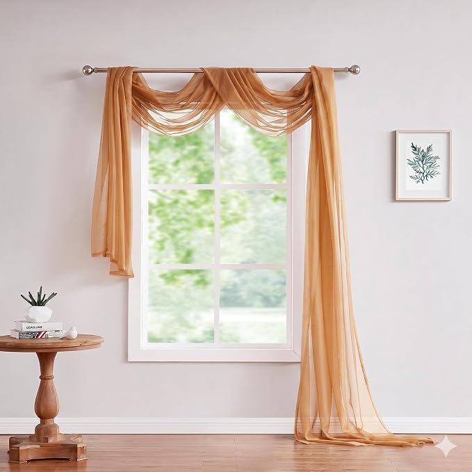 Warm Home Designs 55 x 360 Rust Orange Sheer Window Scarf. AM Orange 360" | Extra Long Window Scarves Valances are Great As Wedding Arch Draping Fabric, Bed Canopy Or for Decorative Project. by WarmHomeDesigns