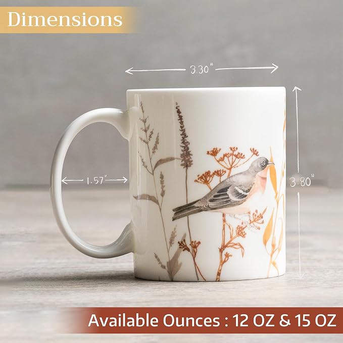 Maison d' Hermine Coffee Mug with Handles Tea Cups (15 Ounce, Pack of 2) | Fine Bone China Coffee Mugs for Hot Beverages Cappuccino Latte Home Restaurant Hotel Spring Summer -Meadow Florals - Beige - Image 4