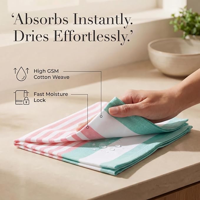 Urban Villa Cloth Napkins Cotton 20x20 (Set of 12) Ruby Green Stripes - Image 3