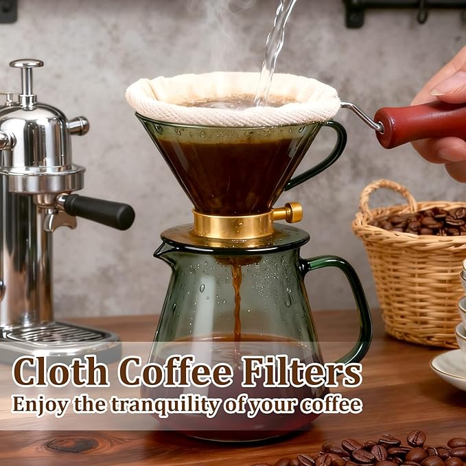 Reusable Cloth Coffee Filter with Wooden Handle Washable Flannel Cloth Coffees Sock Filter More Sense of Ritual Handmade Tea Strainer Clothes Filters Bag for Coffees Lovers Home Office Use