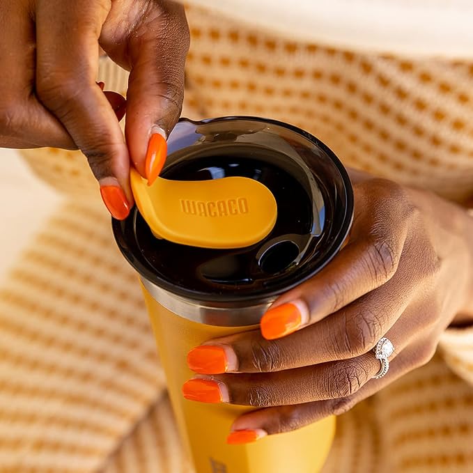 WACACO Octaroma Grande Vacuum Insulated Coffee Mug, 15 fl oz (435ml), Double-wall Stainless Steel Travel Tumbler With Drinking Lid, Amber Yellow - Image 2