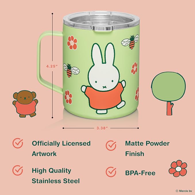 Dragon Glassware | Miffy Stainless Steel Camp Mug with Lid, 12 oz - Green | Nijntje Insulated Camping Mug For Coffee, Tea, Matcha & Hot Beverages; Miffy Mug with Lid - Image 3