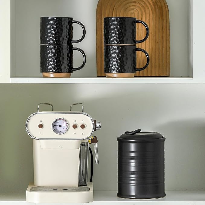 Nihow 16OZ Stackable Coffee Mug Set, Large Ceramic Coffee Mug Set of 4,Coffee Cup Set for Cappuccino/Latte/Cocoa,Dishwasher & Microwave Safe, Matte Black - Image 3
