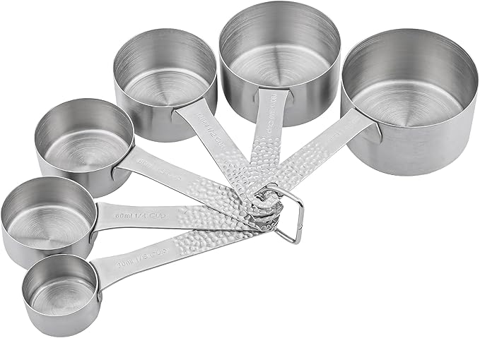18/8 Stainless Steel Measuring Cups and Spoons Set 14 for Baking & Kitchen, Metric & US Metal 6 Measuring Cups and 7 Measuring Spoons with 1 Leveler