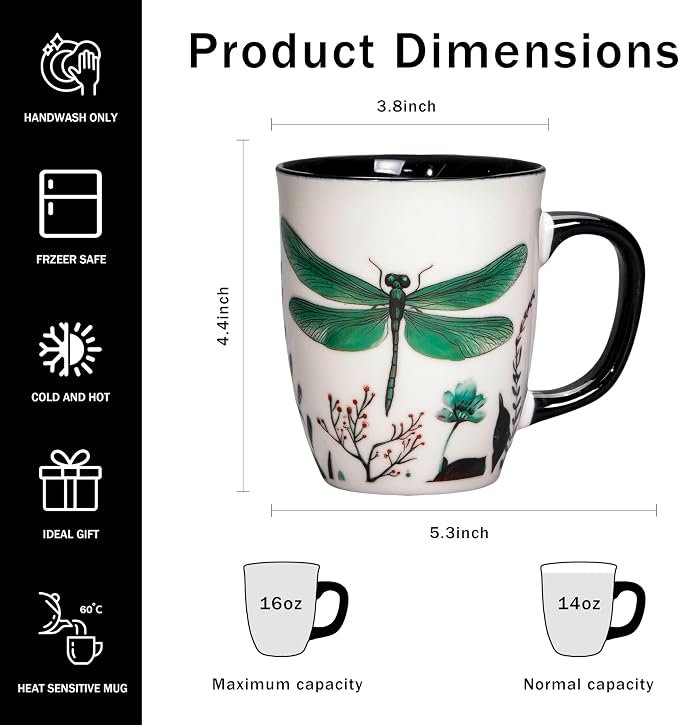 Dragonfly Color Changing Mug - 15oz Ceramic Coffee Cup for Hot Beverages, Funny Magic Mugs for Women, Birthday & Anniversary Holiday Gift for Women - Image 3