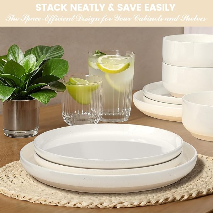 Plates and Bowls Sets, Dinnerware Sets for 4, 12 Pieces Scratch Resistant Dishware Dishes Set, Ceramic Kitchen Dinner Set, Porcelain & Microwave and Dishwasher Safe, Cream White - Image 6