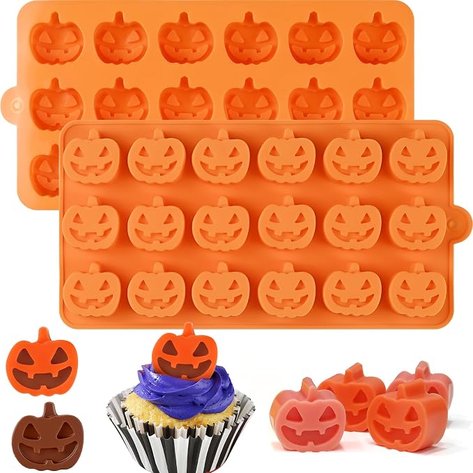Pumpkin Chocolate Molds, 2 Pack Halloween Candy Molds 36 Cavity | Small Pumpkin Baking Silicone Mold for Gummy, Jelly, Ice Cube, Cookies, Cupcakes Decorations, Soap, Candle, Halloween Party by SIQINZONGWA