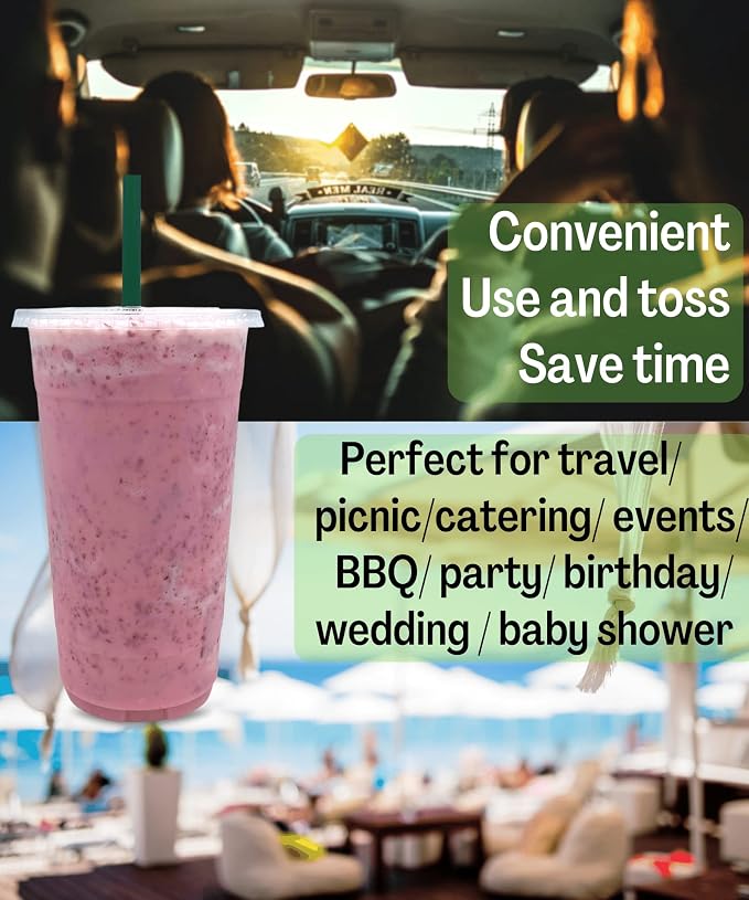 32 oz Clear Plastic Cups with Lids and STRAWS, Disposable Drinking Cups for Cold Drinks, Iced Coffee, Milkshakes, Smoothies, 25 Sets - Image 4