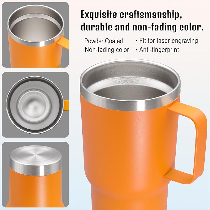 20 oz Tumbler with Handle and Lid Insulated Travel Coffee Mug Orange 1P | Stainless Steel Tumbler, coffee tumbler with handle,Spill Proof Double Wall Vacuum Tumbler Cup Keep Drink Hot & Cold - Image 5