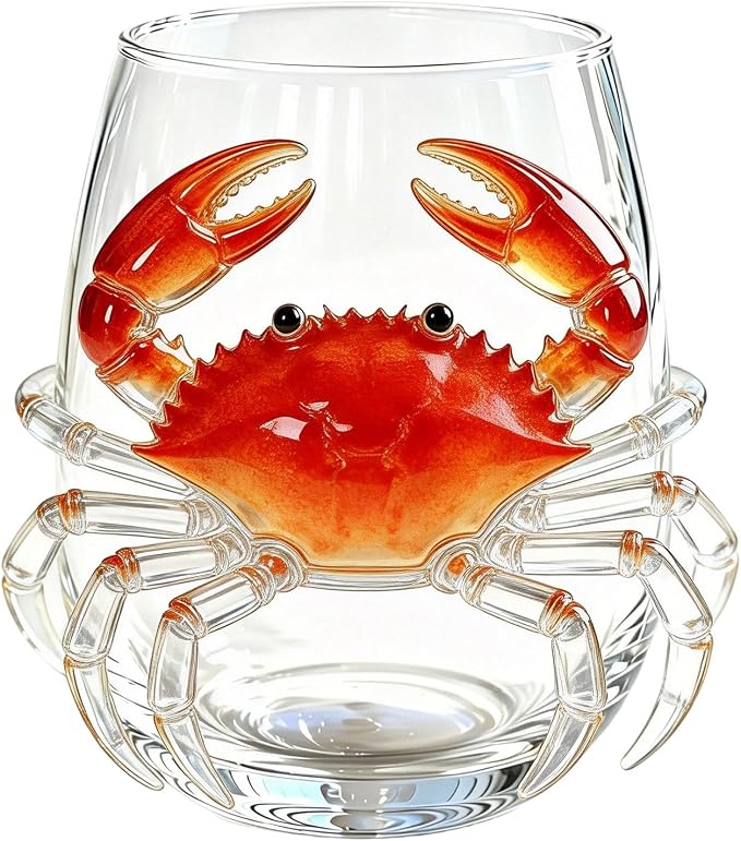 Artisanal Blue Ringed Glassware Octopuses Stemless Wine Glasses Marine Animal Bar Glass Coastal Home For Lovers (White1, A) by Unknown