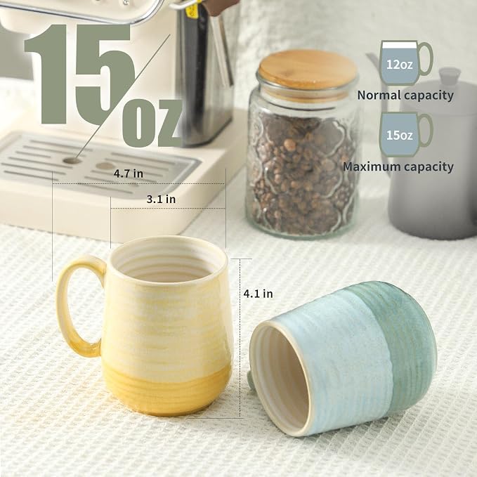 HASENSE Coffee Mugs Set of 4, 15 oz Large Ceramic Cups with Handle for Women Men, Milk, Soup, Tea Cup Set for Latte,Cappuccino, Microwave & Dishwasher Safe for Home Office（Colorful） - Image 2