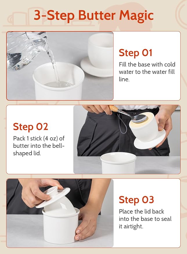 Sweese French Butter Dish with Lid - Butter Crock for Counter with Water Line for Spreadable Butter - No More Hard Butter - Matte Finish Black - Image 5
