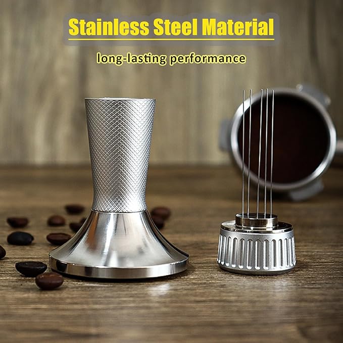 2-in-1 Espresso Tamper and Distributor Magnetic Set 53mm,Dual Head Coffee Tamper with Stirrer for 54mm Portafilter,Stainless Steel Espresso Tools for Barista Home Coffee Machine Accessories (Silver)