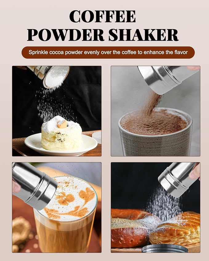 Milk Frothing Pitcher, 900ml/32oz Stainless Steel Milk Frother Cup Steaming Pitcher Espresso Machine Accessories with Decorating Art Pen, Powder Shaker, 16 PCS Coffee Decorating Stencils