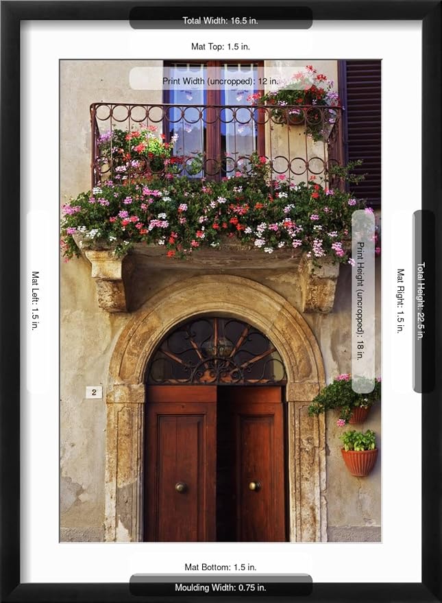 ART.COM Wall Photo Balcony Flowers and Doorway in Pienza Tuscany Italy on Black Frame by Julian Castle, 17" x 23" - Image 5