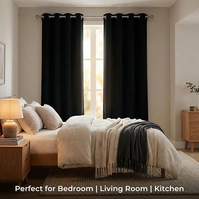 Urban Villa Cotton Grommet Curtains 50x84 (2 Panels) Black - Image 3