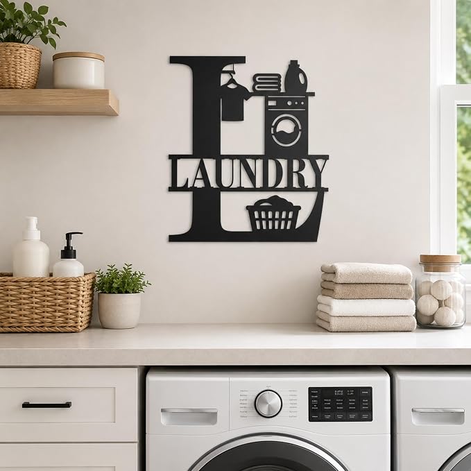 Laundry Room Metal Wall Decor, Farmhouse Laundry Sign, 14 Inch | 14-inch matte black metal laundry room sign with pre-drilled holes for farmhouse, modern, or rustic wall decor. - Image 2