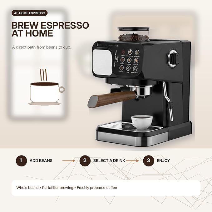 All-In-One Espresso Machine High-Pressure Extraction | Manual operation mode gives you full control over your custom coffee brew.(Black) - Image 5