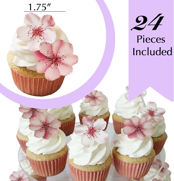 NEW Sugar Robot - Edible Wafer Cherry Blossoms for cake decorating - Small Size - Edible flowers cake decorations - Premium Crafted - Made in the USA Cake -Set of 24 (Wafer Flowers) - Image 4
