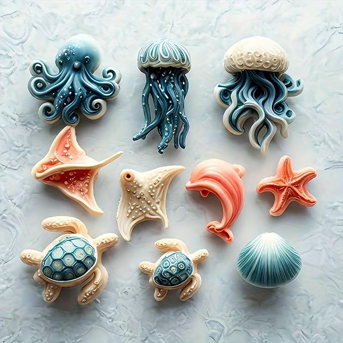 1 Pcs Ocean Theme Cake Decoration Silicone Mold, Turtle Octopus Chocolate Fondant Mold, for Kitchen Baking Cupcake Topper Chocolate Candy and Resin Pendant Clay