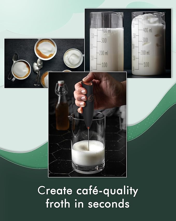 Milk Frother With Stand Handheld Frother Wand Drink Mixer Handheld Coffee Stirrers Electric Frother for Coffee Mixer Wand with 2 Whisk frother for protein powder-Black/Copper