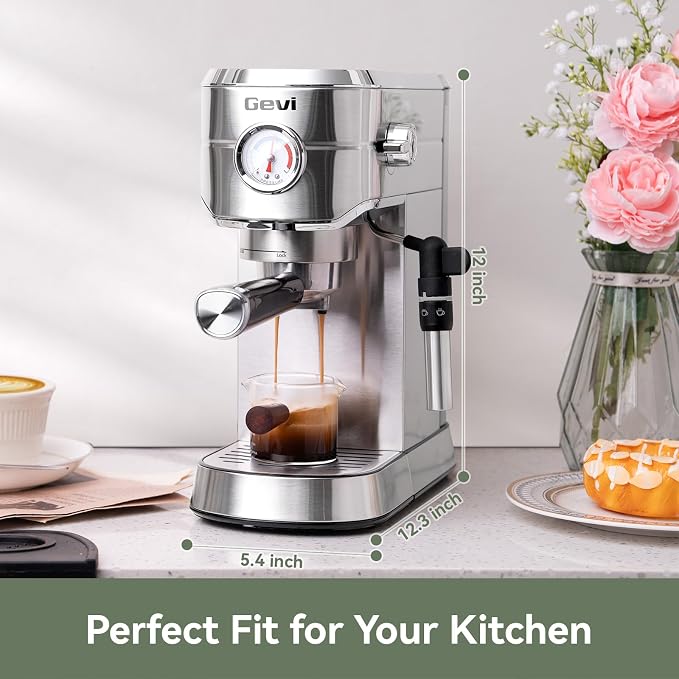Gevi 20 Bar Espresso Machine with Milk Frother,Compatible with Pods&Ground | Compatible with Nespresso Pods&Ground; Built-in pressure gauge; Removable Water Tank; Make Americanos、Latte; Easy to Clean; - Image 5