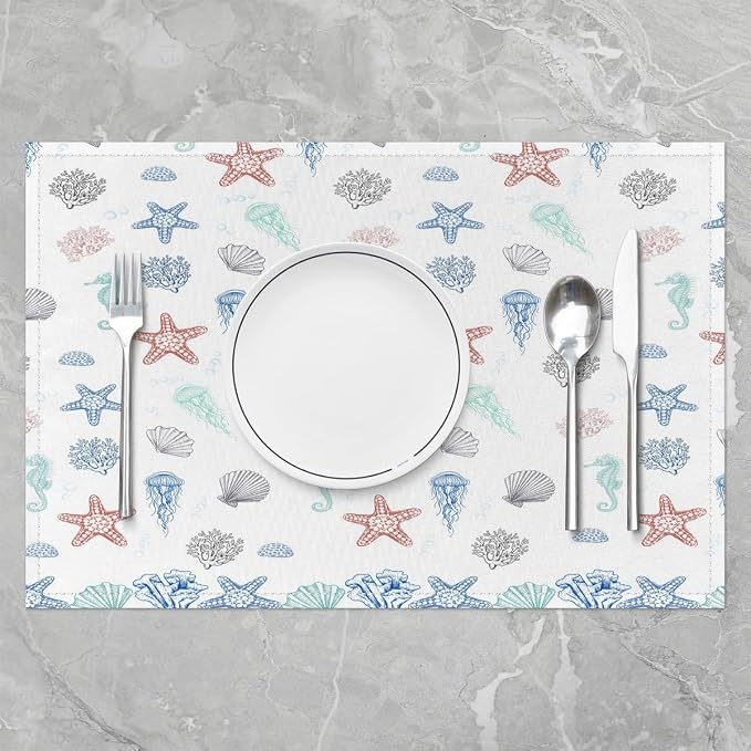 Feelyou Ocean Starfish Beach Placemats Set of 4 12"x18" Beach Coastal Table Mats Placemat Hawaiian Beach Placemats for Dining Table Indoor Outdoor Kitchen Starfish Beach Decor Table Place Mats - Image 2