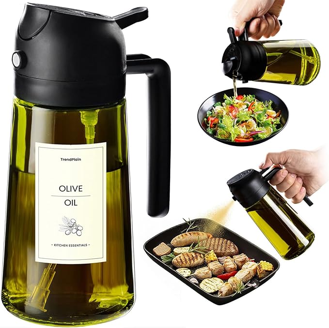 TrendPlain - Original 16oz/470ml Olive Oil Dispenser Bottle for Kitchen Gadgets and Air Fryer Accessories - Olive Oil Sprayer for Cooking w/Stickers - Black by TrendPlain