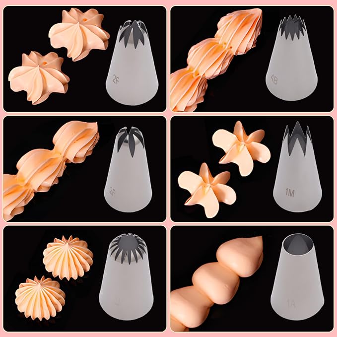 6B Piping Tips Set for Cake Decorating - 5 Piece Stainless Steel Star Nozzles for Buttercream, Icing, Cupcakes & Cookies