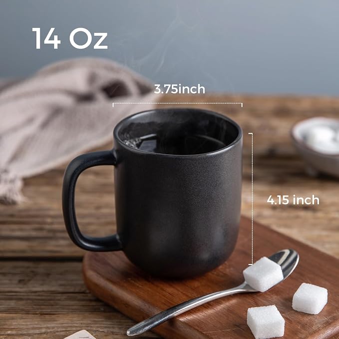 AmorArc 14oz Coffee Mugs Set of 6, Ceramic Coffee Mugs with Large Handle & Wavy Rim for Latte/Hot Cocoa/Tea, Stylish Coffee Mugs for Men Women. Oven,Dishwasher&Microwave Safe, Matte Black - Image 2