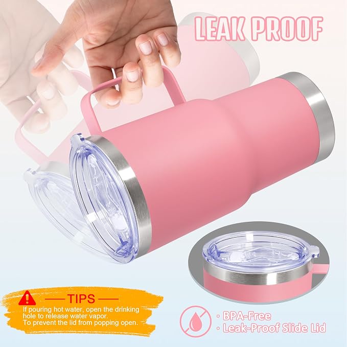 20 oz Tumbler with Handle and Lid Insulated Travel Coffee Mug Pink 1P | Stainless Steel Tumbler, coffee tumbler with handle,Spill Proof Double Wall Vacuum Tumbler Cup Keep Drink Hot & Cold - Image 7