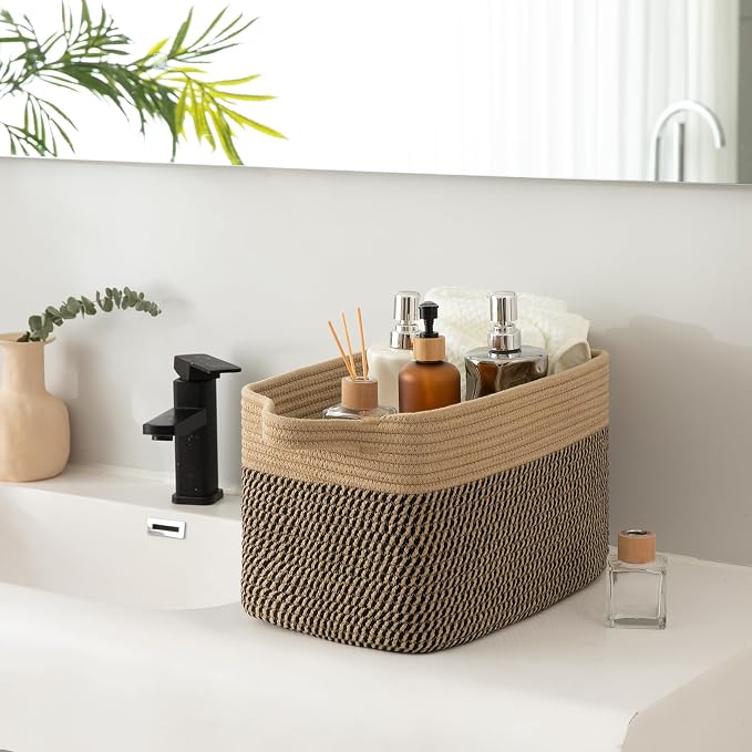 OIAHOMY 3 Pack Storage Basket for Organizing, 13''X9.85''X8.7'' Storage Bins,Woven Basket Basket with Handles, Toy Storage Basket Bin,Stylish Room Decor Basket, Brown & Black - Image 5