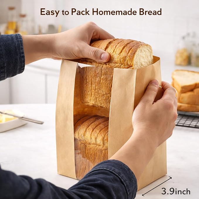 Bread Bags for Homemade Bread, 100PCS Bakery Bags with Window | Kraft Paper Bread Packaging Bags with Sealing Stickers for Sourdough, Loaves, Cookies & Baked Goods, Perfect for Home Bakers - Image 4
