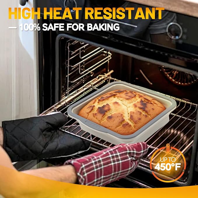 7x7 Silicone Square Cake Pan with Metal Reinforced Edge, Nonstick Brownie Baking Pan, BPA Free, Oven Safe Flexible Silicone Mold, Suitable for Making Cakes, Brownies, Bread, Pie, Lasagna - Image 4