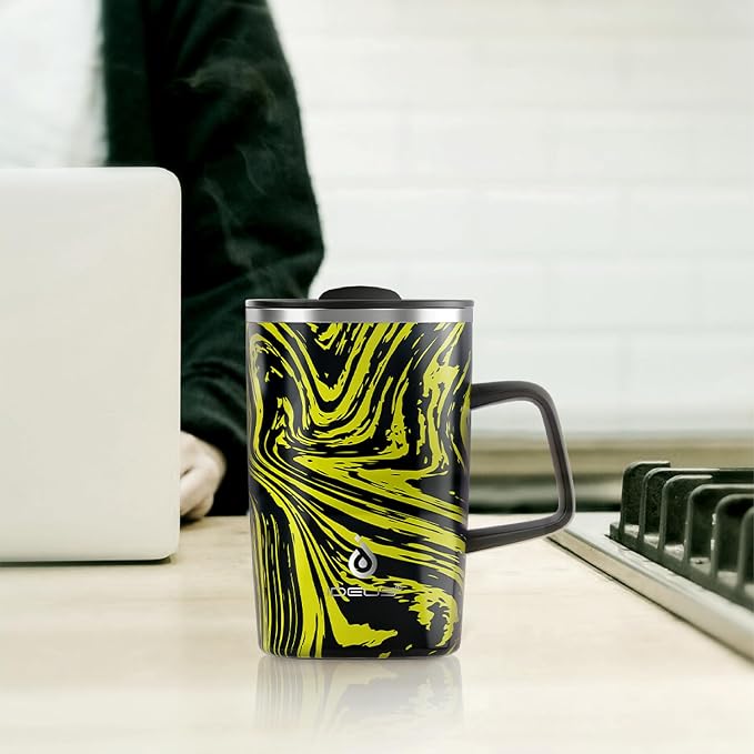Ideus 16 oz Insulated Stainless Steel Coffee Mug with Lid, Yellow Zebra | Perfect for home, office, or daily use| Easy to clean wide mouth| Sweat-proof| On the go - Image 7