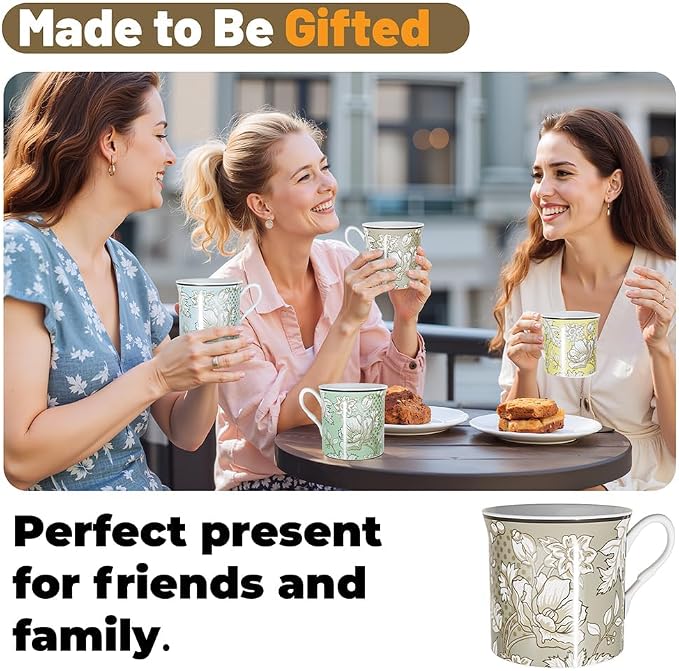 Ceramic Coffee Mugs Set of 4, 12 Oz Floral Pattern, Microwave and Dishwasher Safe, Comfortable Handles, Gifts for Women and Men, for Coffee, Tea, Latte, Cappuccino - Image 5