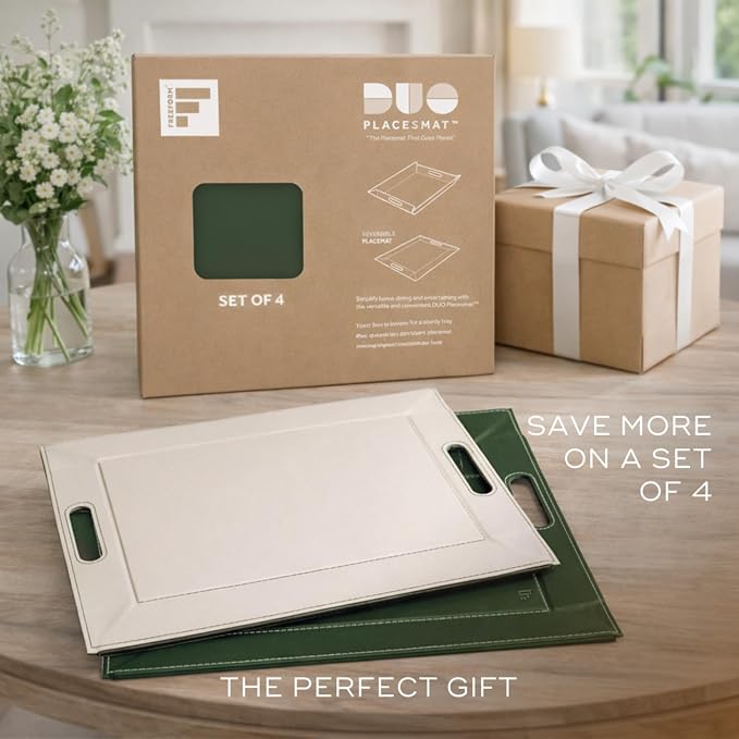 FREEFORM PLACEsMAT 2-in-1 Faux Leather Placemat & Serving Tray | Reversible Design, Lays Flat & Easy to Clean | Ottoman Food Tray, Perfect Housewarming Gift, 18” x 14” (Olive Green & Ivory, Single) - Image 8