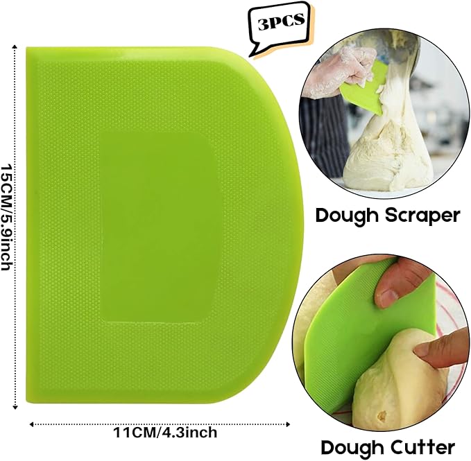 SURDOCA Dough Scraper Bench Scraper - 3P 5.9x4.3" Plastic Flexible Bowl Scraper, Sharp Edge & Angles Cake Scraper. Non-Slip Bakeware Decorating Tools Sculpting & Modeling Tools - Yellow+White+Yellow
