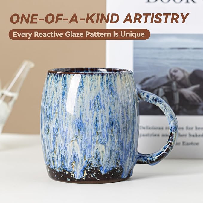 Unique Reactive Glaze Ceramic Coffee Mug - 14 oz Large Coffee Cup with Ergonomic Handle, Deep Sea Blue Mug for Coffee, Tea, Milk - Perfect Birthday & Housewarming Gift for Friends, Women, Men - Image 2