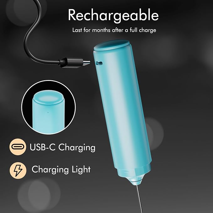 Rechargeable Milk Frother Handheld, 2-IN-1 Dual Spring Whisk Electric Frother Wand for Cappuccino Latte Macchiato, Portable Drink Mixer for Coffee, Matcha, Hot Chocolate - Image 4