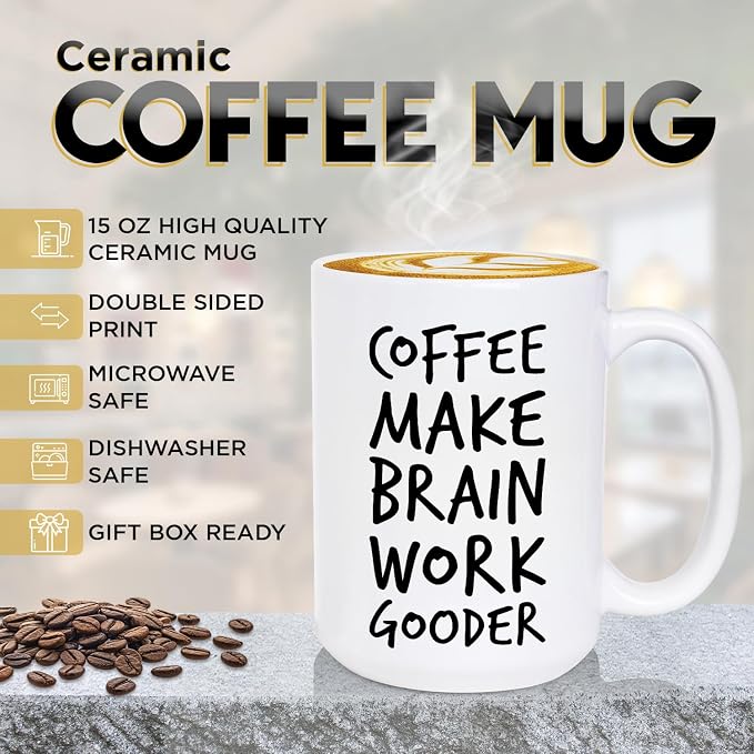 Veracco Coffee Make Brain Work Gooder Mug Funny Coffee Lover Gift Humorous Idea Family Friends Birthday Presents Sarcastic Office Berserk Tea Cup Caffeine Addict Brain Booster Gooder Vibes - Image 9